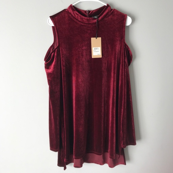 Halogen Tops - NWT Halogen wine velvet cold shoulder tunic L98